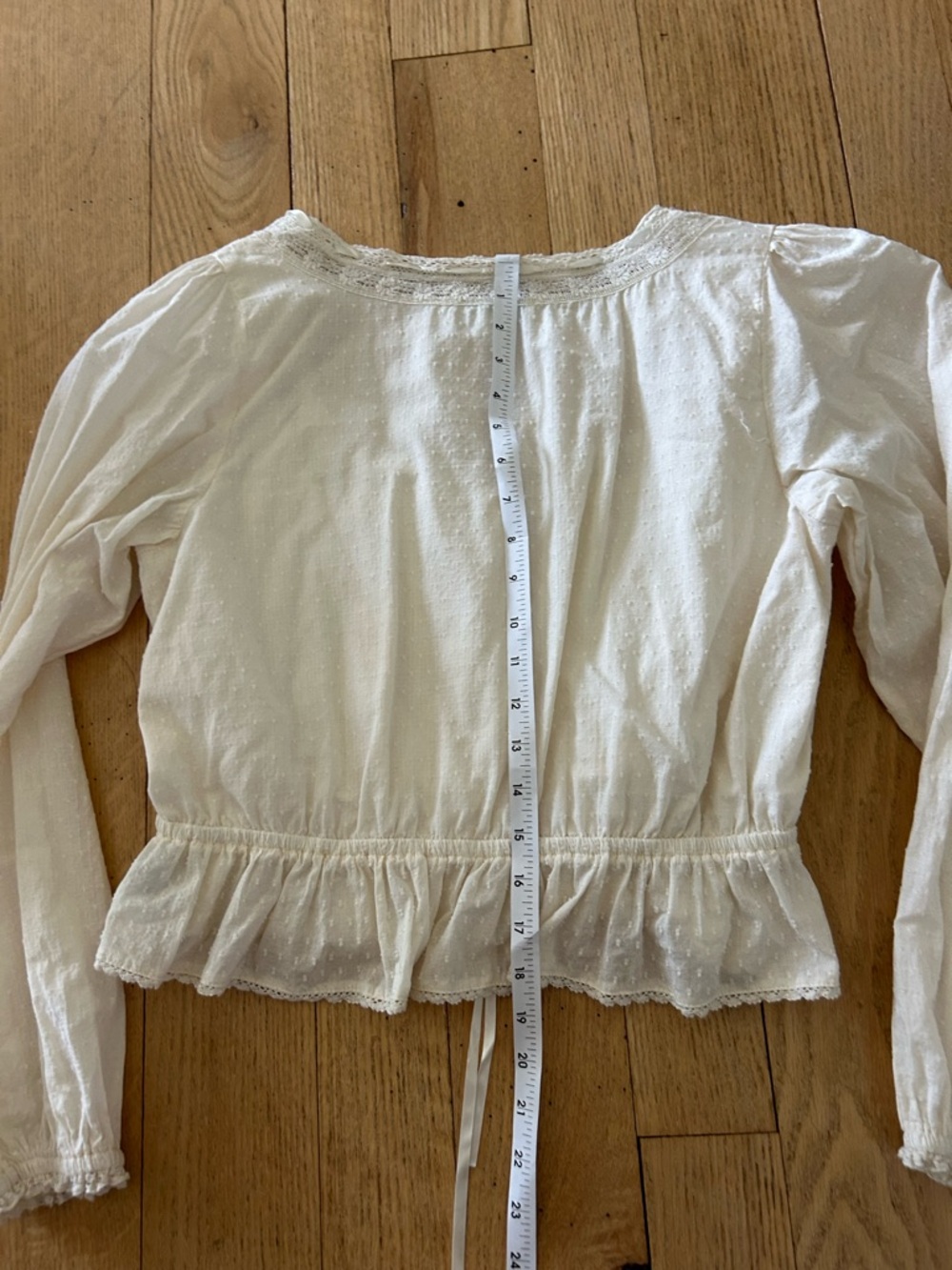 American Eagle Ivory Ruffle Peplum Pintuck Button-Front Blouse - Picture 4 of 4